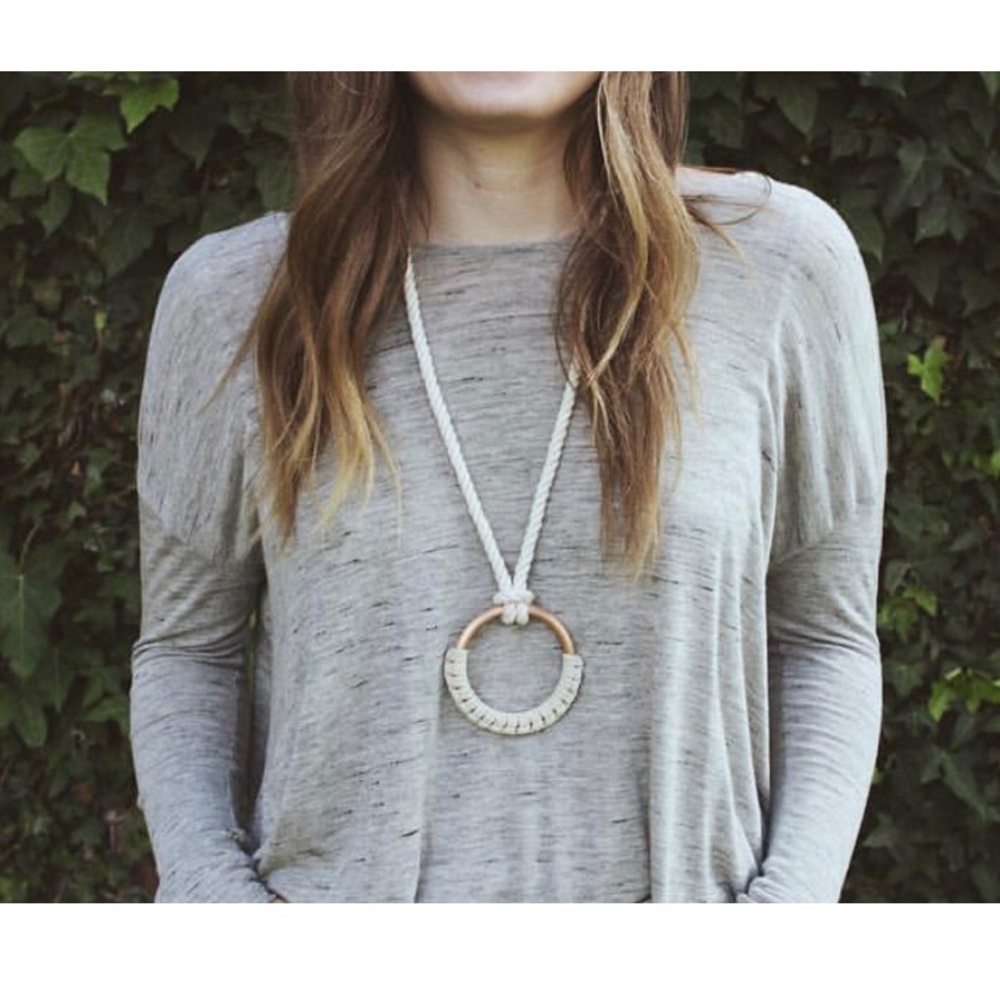 handmade leather, rope & copper necklace